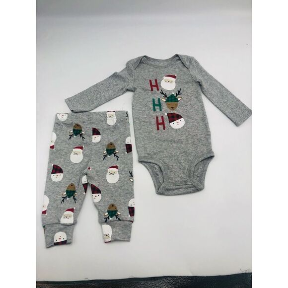 New Carters Infant Boy Gray Ho Ho Ho Christmas Bodysuit/ Pants Set Size 6 mth - Picture 2 of 4